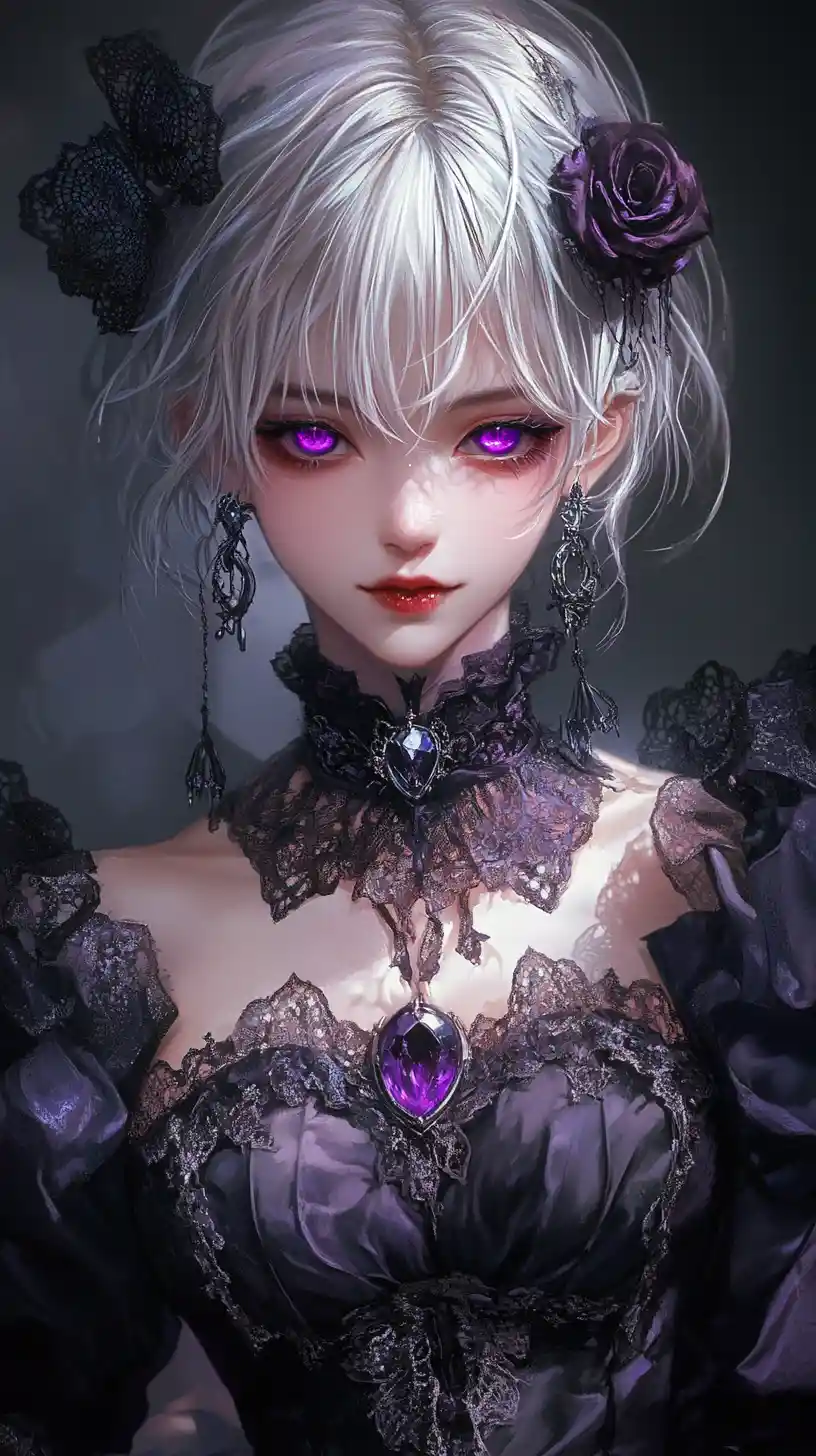Vampire anime girl in gothic victorian lace dress