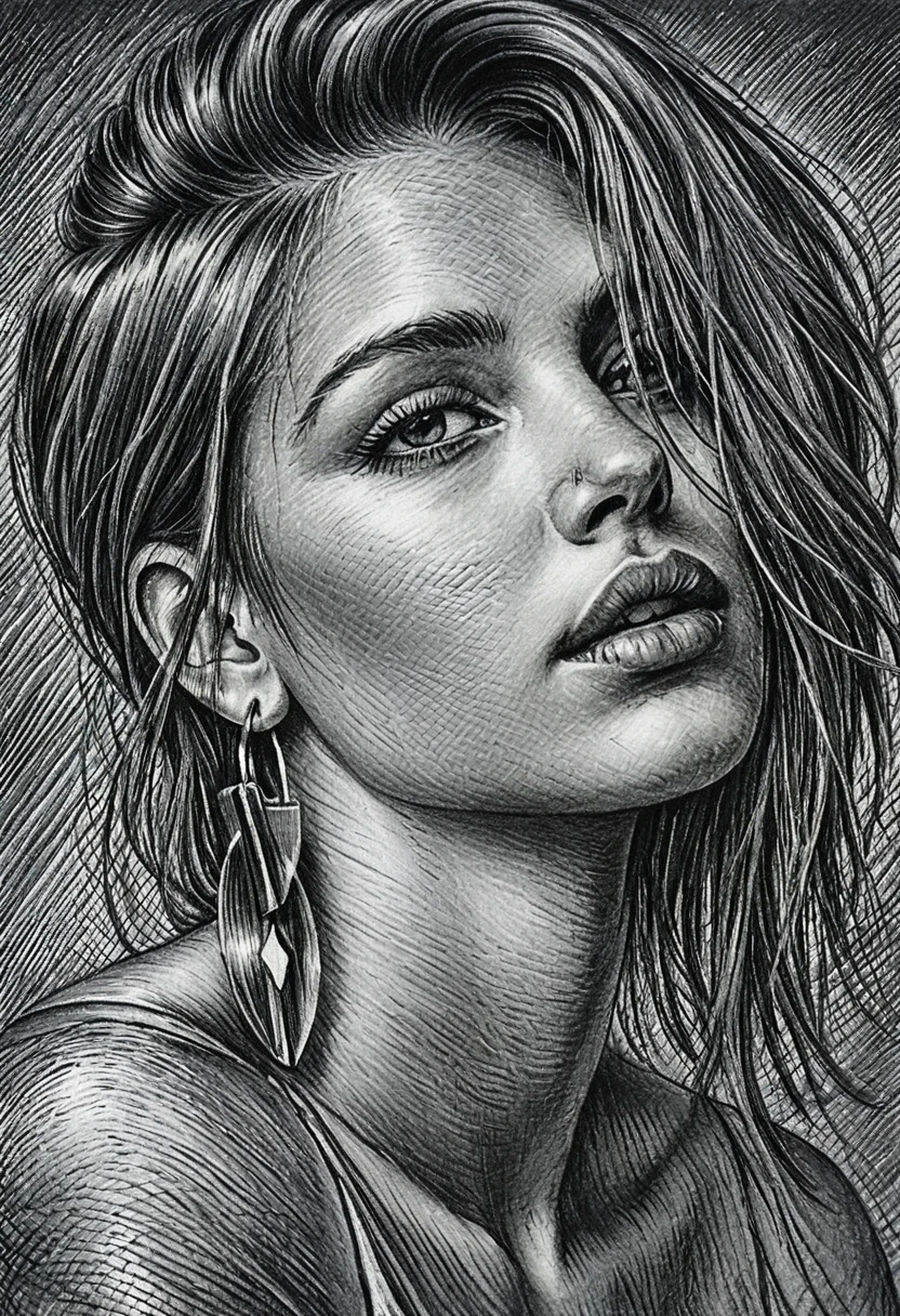 Graphite portrait of a mysterious girl with long hair