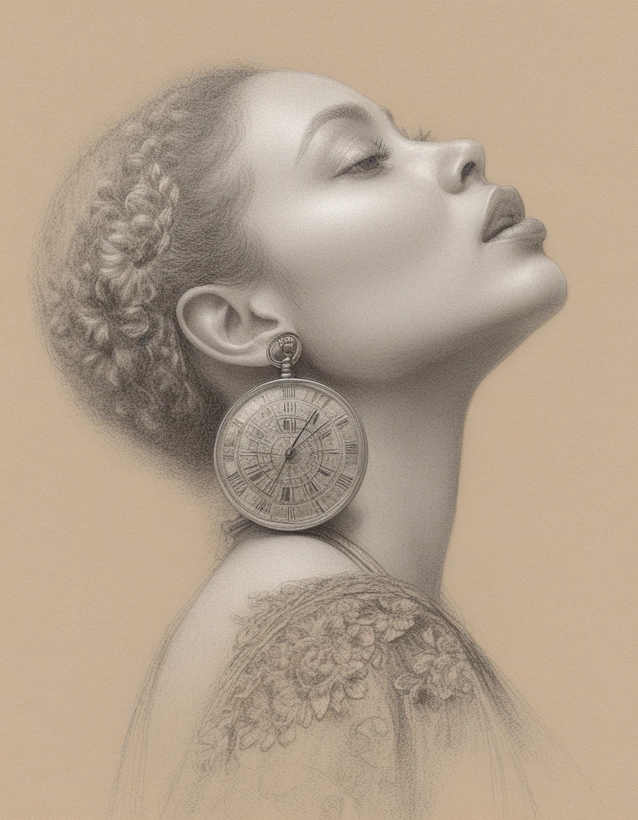 Profile portrait of shaved head woman with red lips