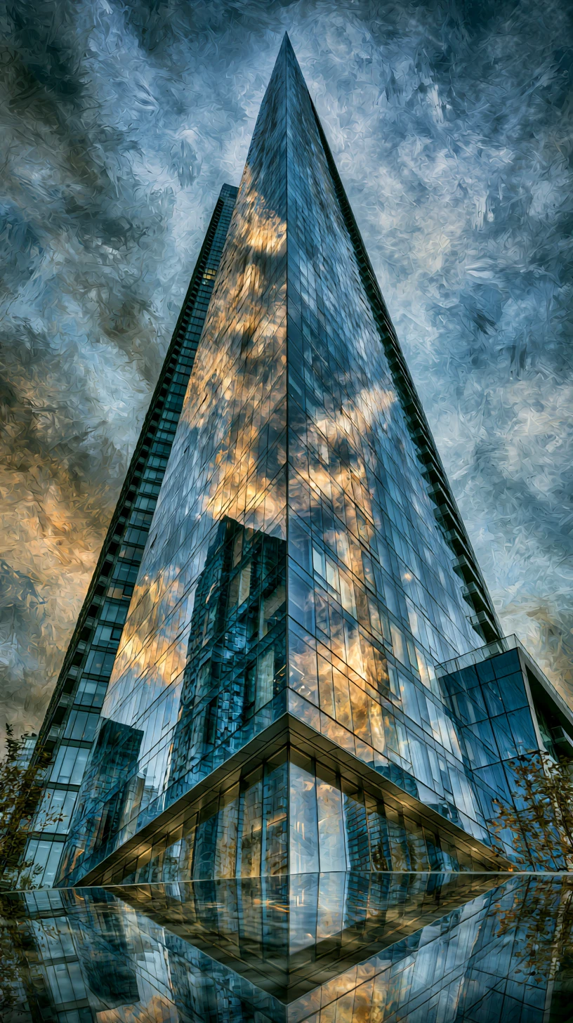Confident man from the city with towering buildings