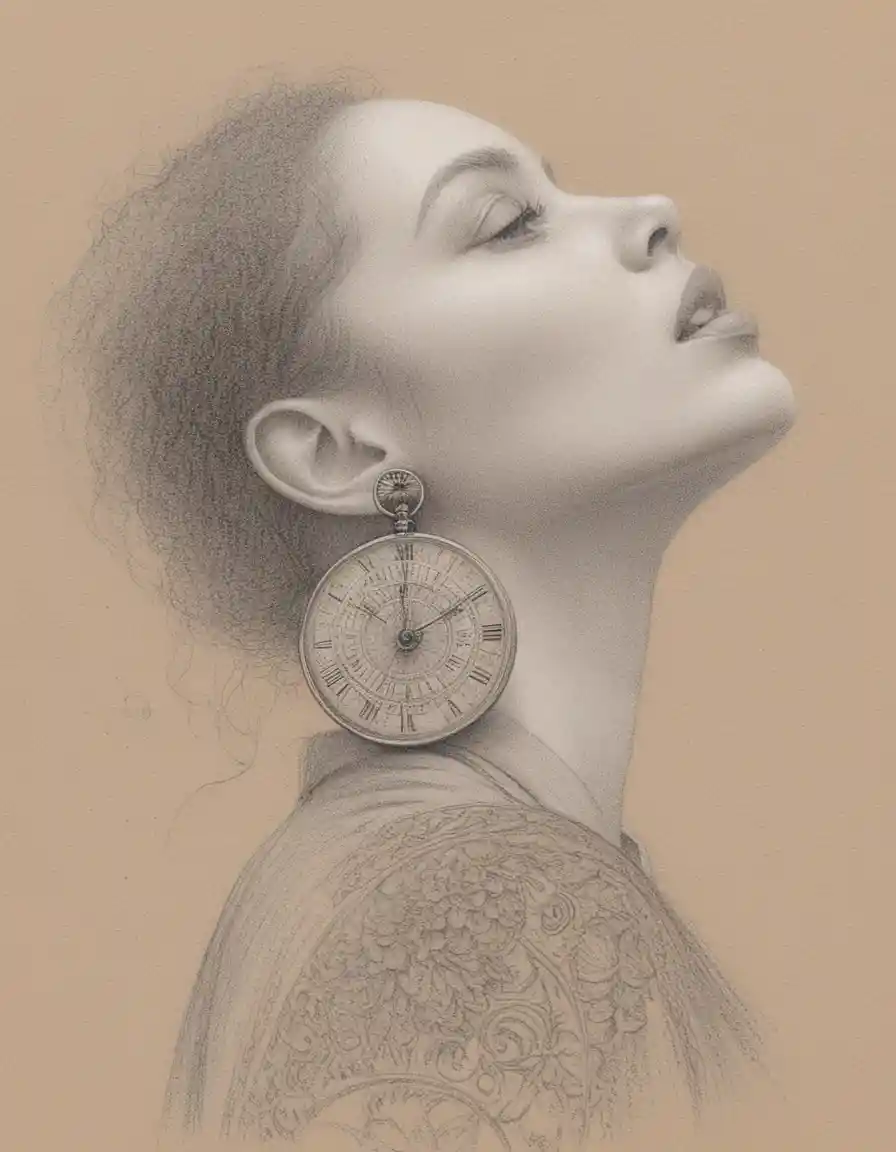Profile portrait of shaved head woman with red lips