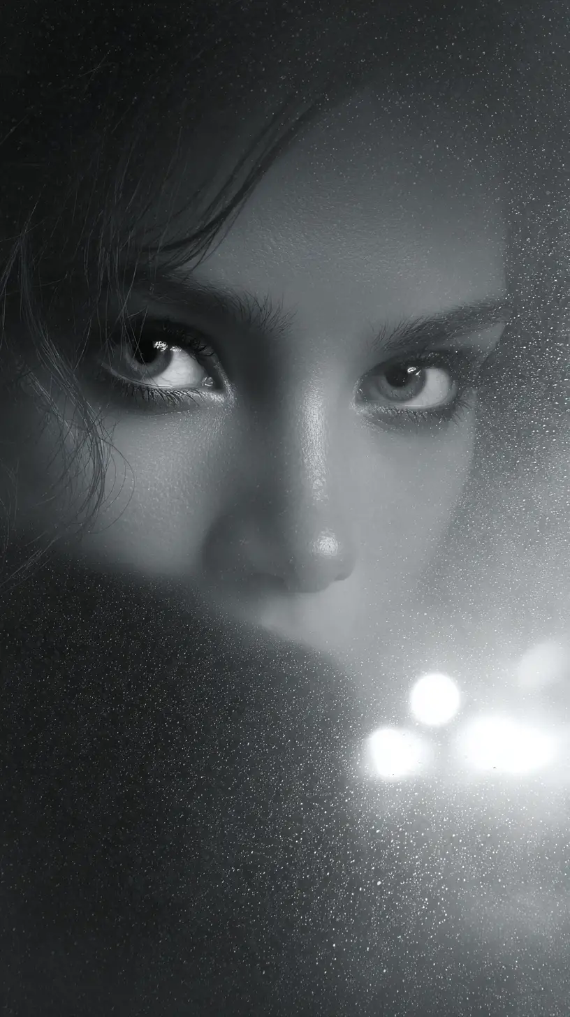 Mysterious woman in black and white on a foggy night