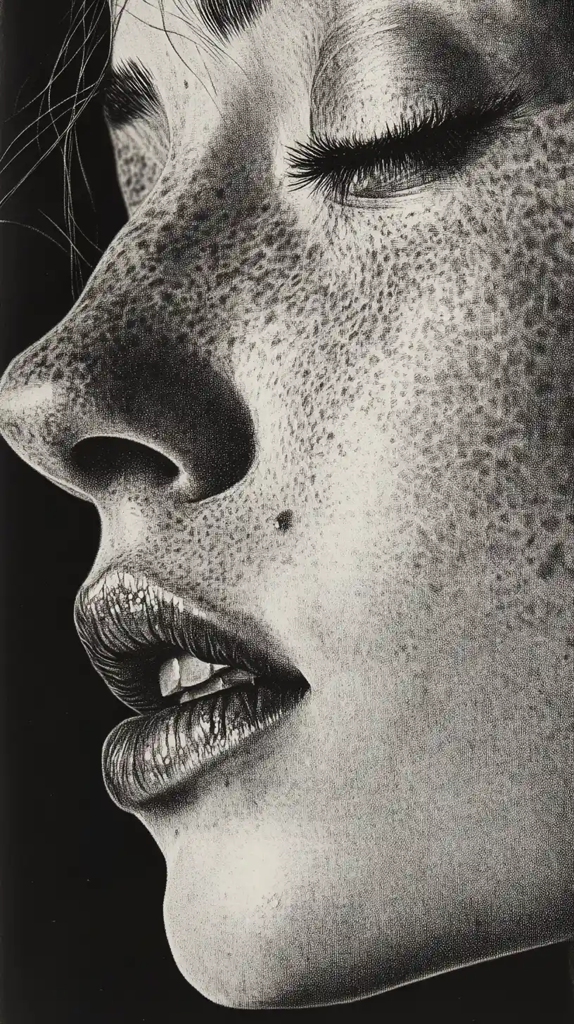 Graphite headshot of a woman with tilted head and hair