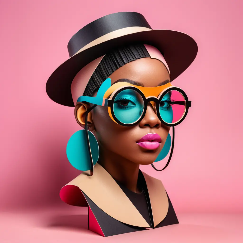 Surrealer 3D-Kopfporträt einer Frau mit runder Brille