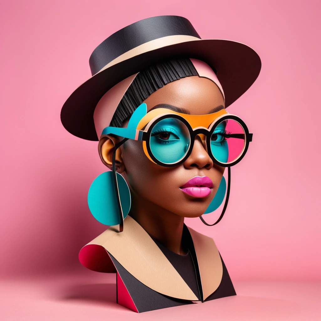 Surreal 3D headshot of a woman with round glasses