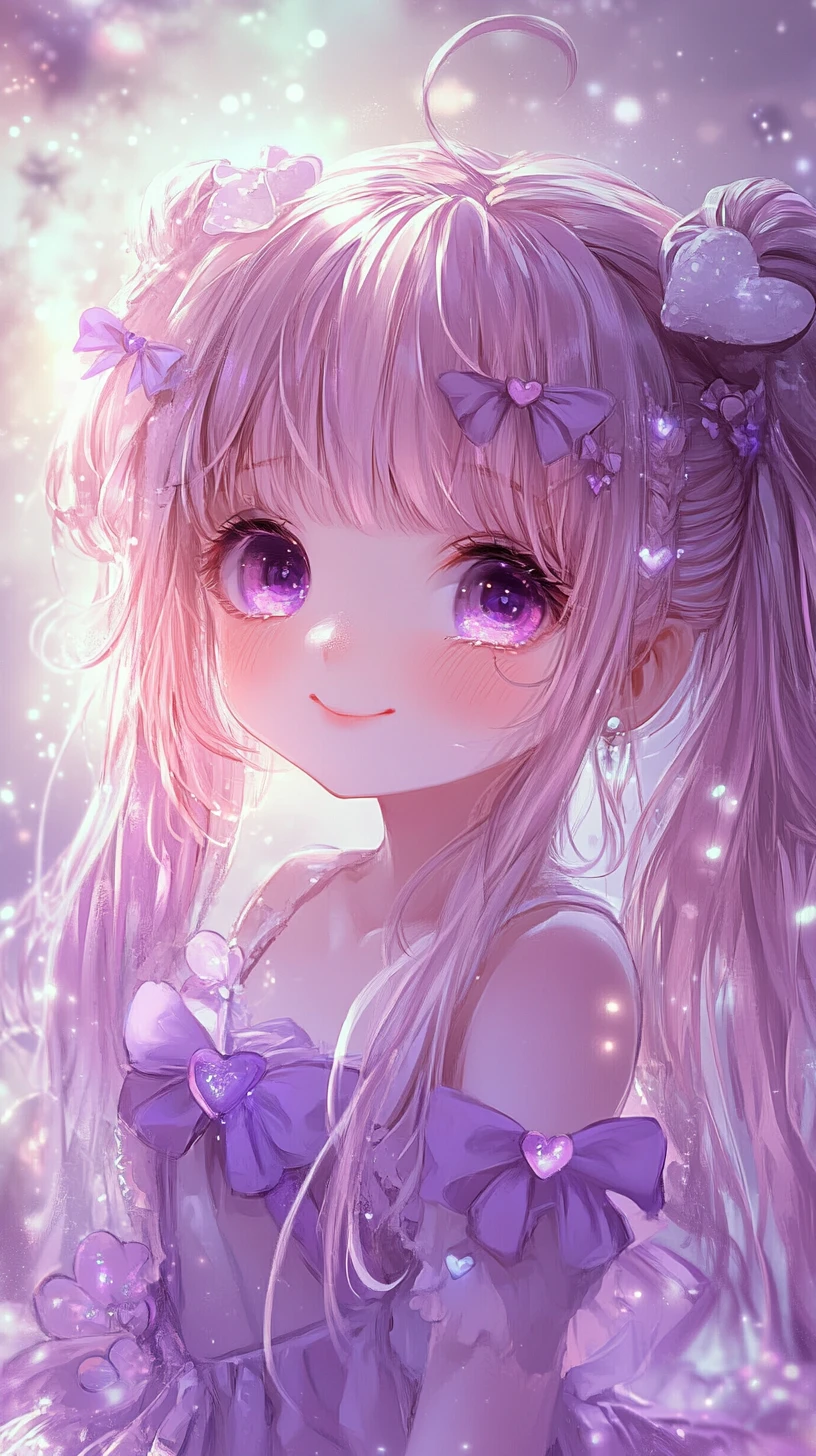 Süßes Chibi‑Anime-Mädchen in einer magischen Pastellwelt