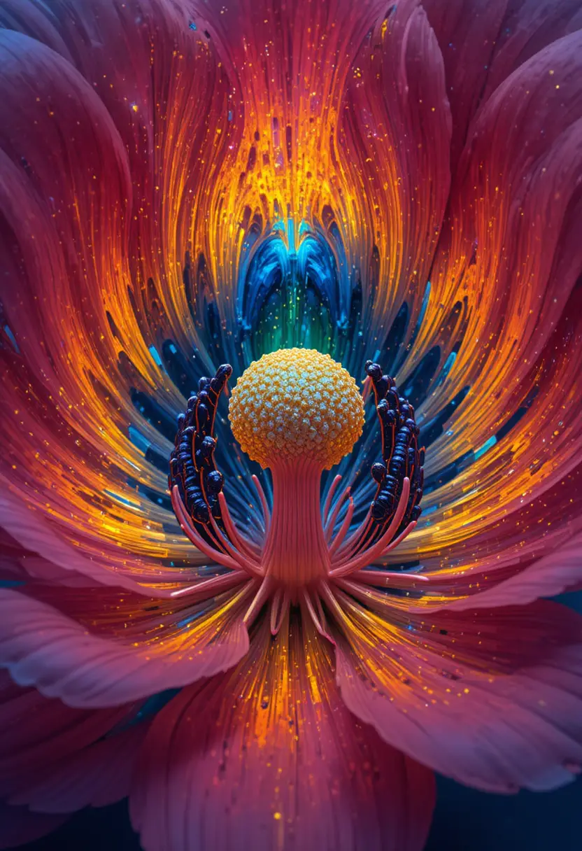 Fantastical Inner View Of A Glowing Flower World