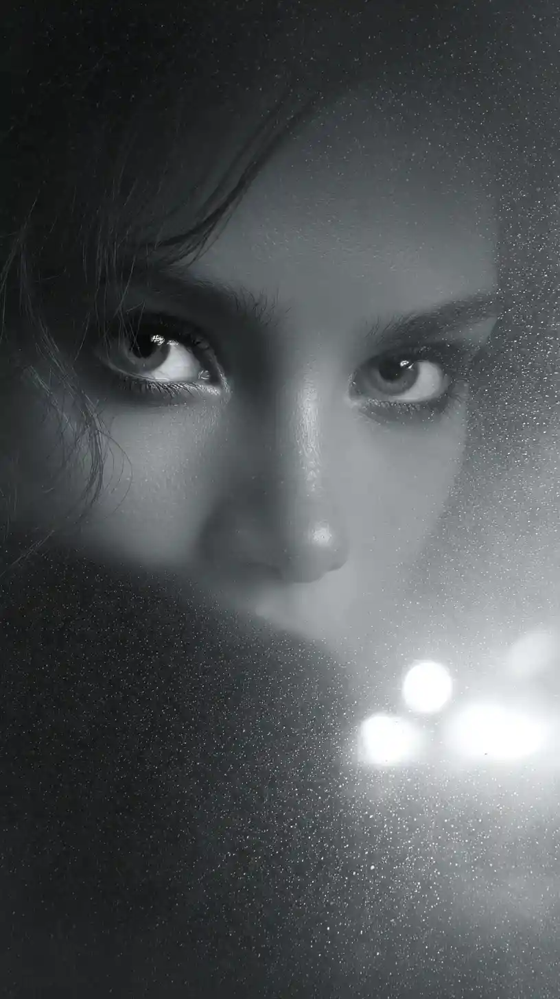 Mysterious woman in black and white on a foggy night