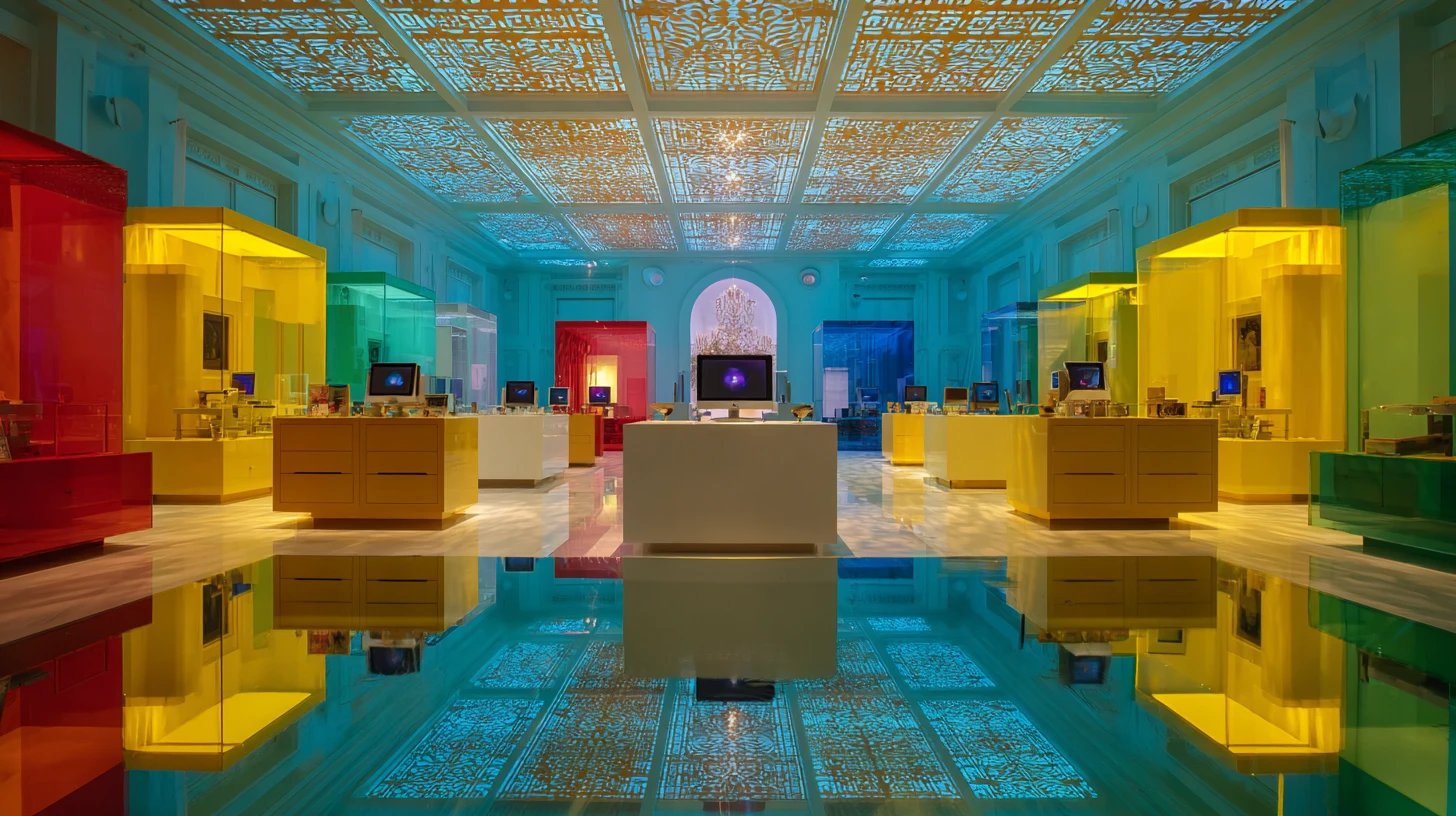 Surreal Atlantis Library With Ancient Books And Holograms