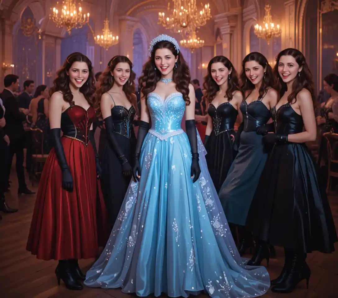 Junge Frau im Vintage-Kleid in hellem Ballsaal