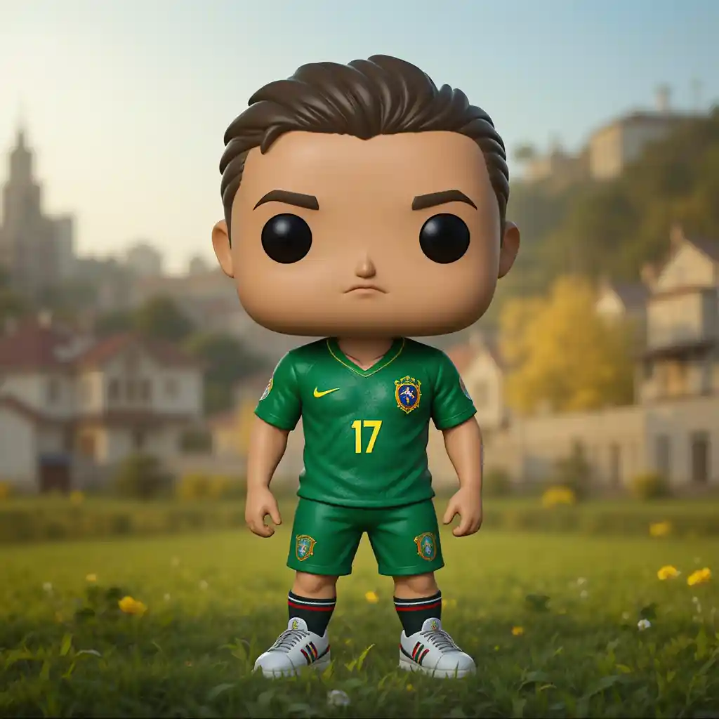3D vinyl figure wearing mixed Brazil and Portugal 7 jerseys