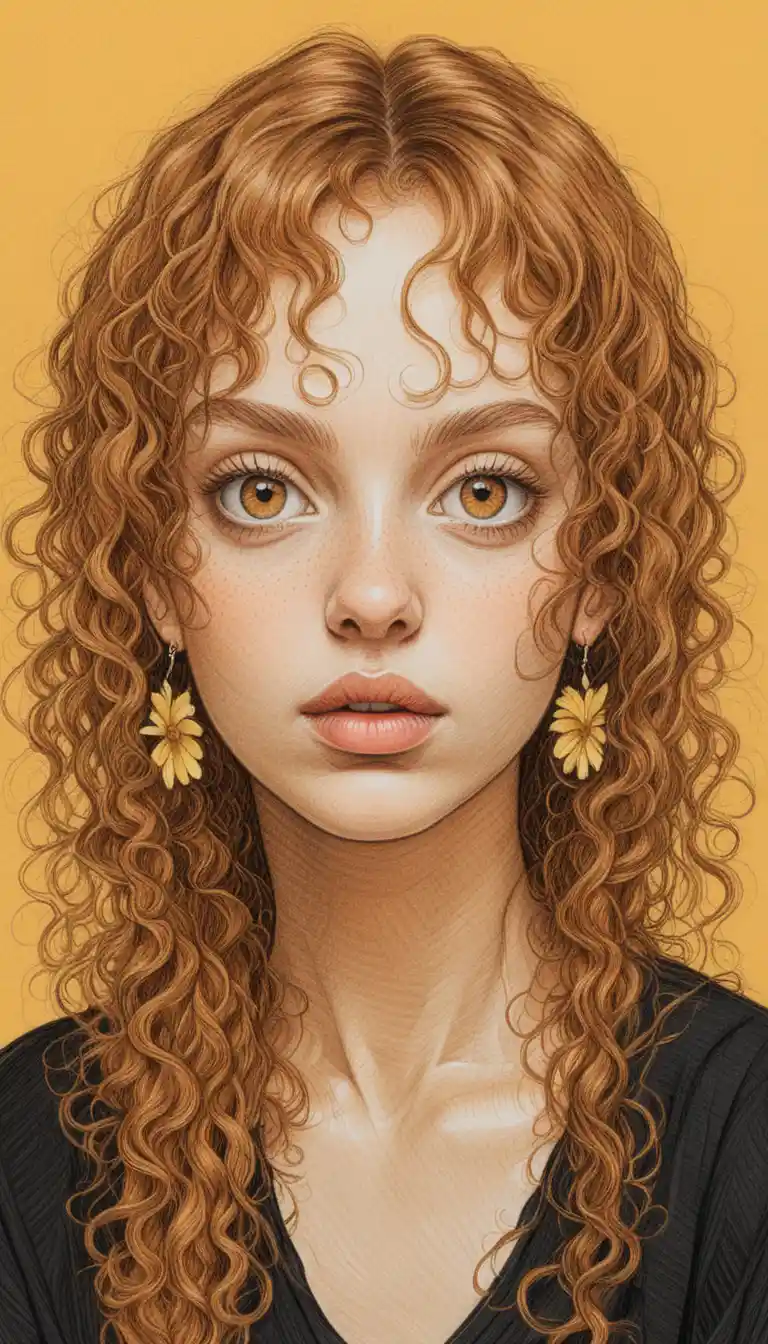 Technical illustration of a serious young woman portrait
