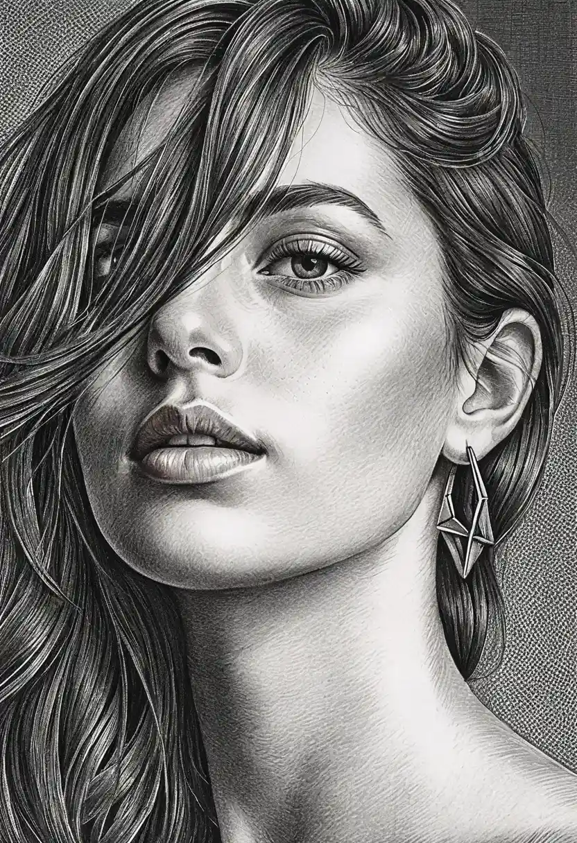 Graphite close up portrait of a girl with hidden eye