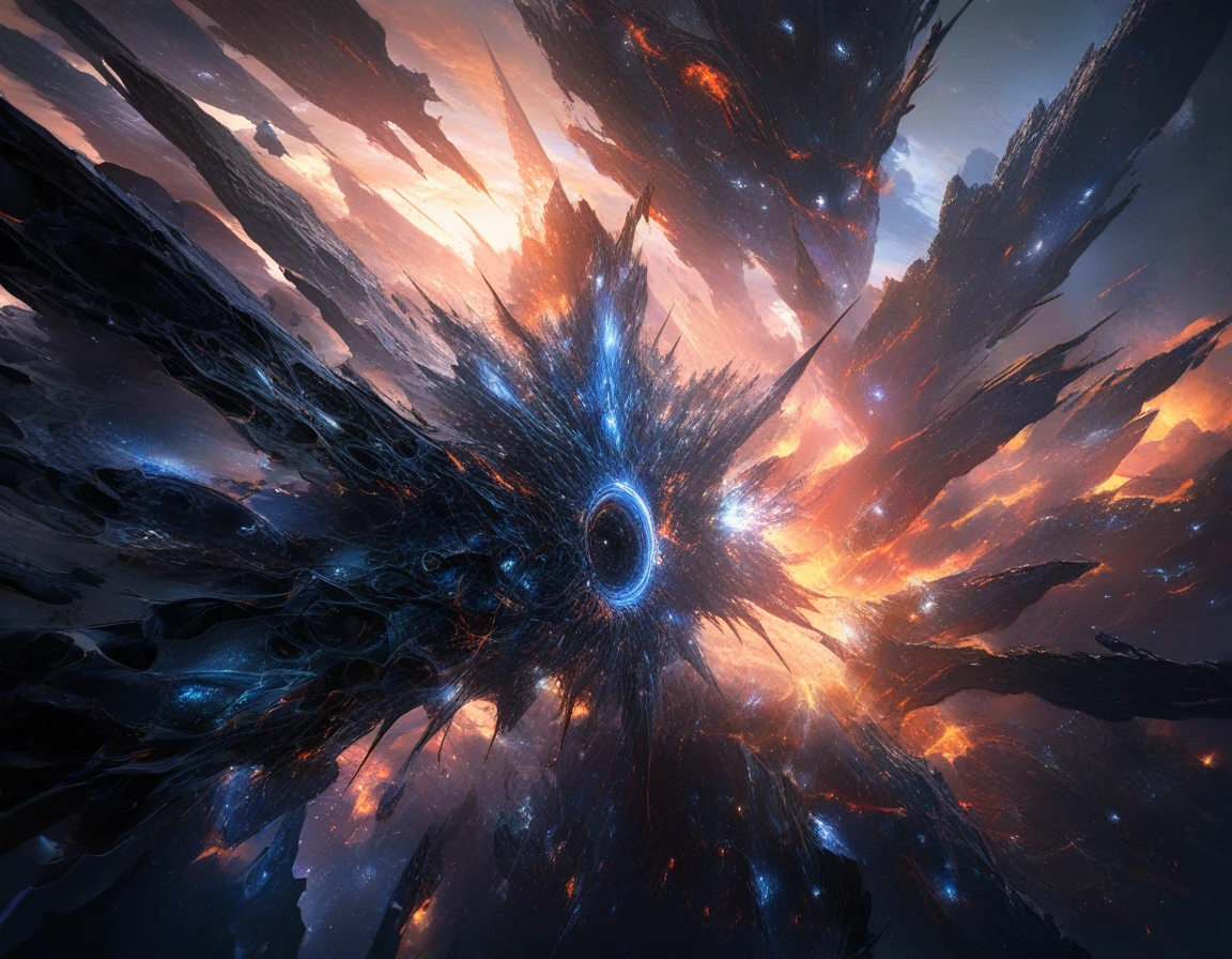 Cosmic crystal cathedral surrounding a swirling black hole