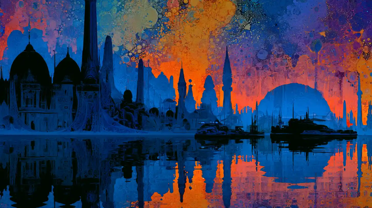 Ancient futuristic Atlantis city with alien technology