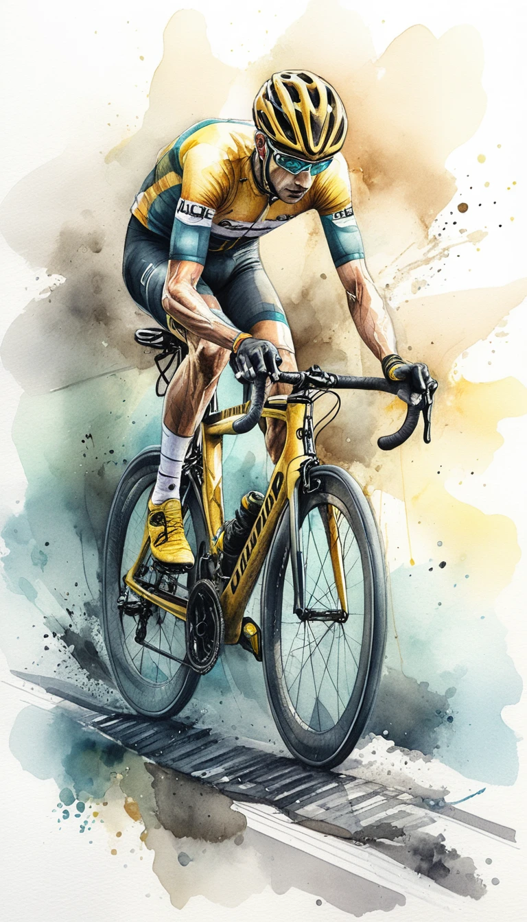 Professional cyclist on carbon road bike watercolor illustration