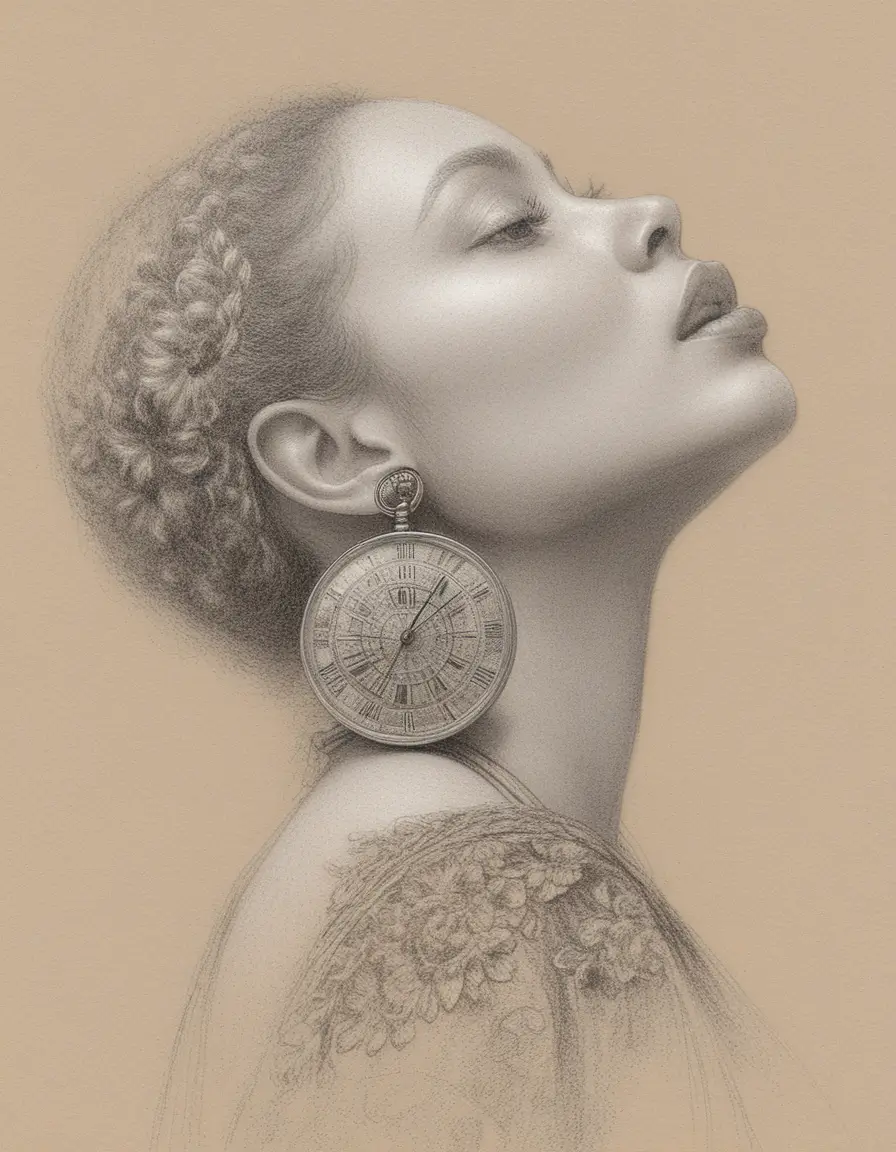 Profile portrait of shaved head woman with red lips