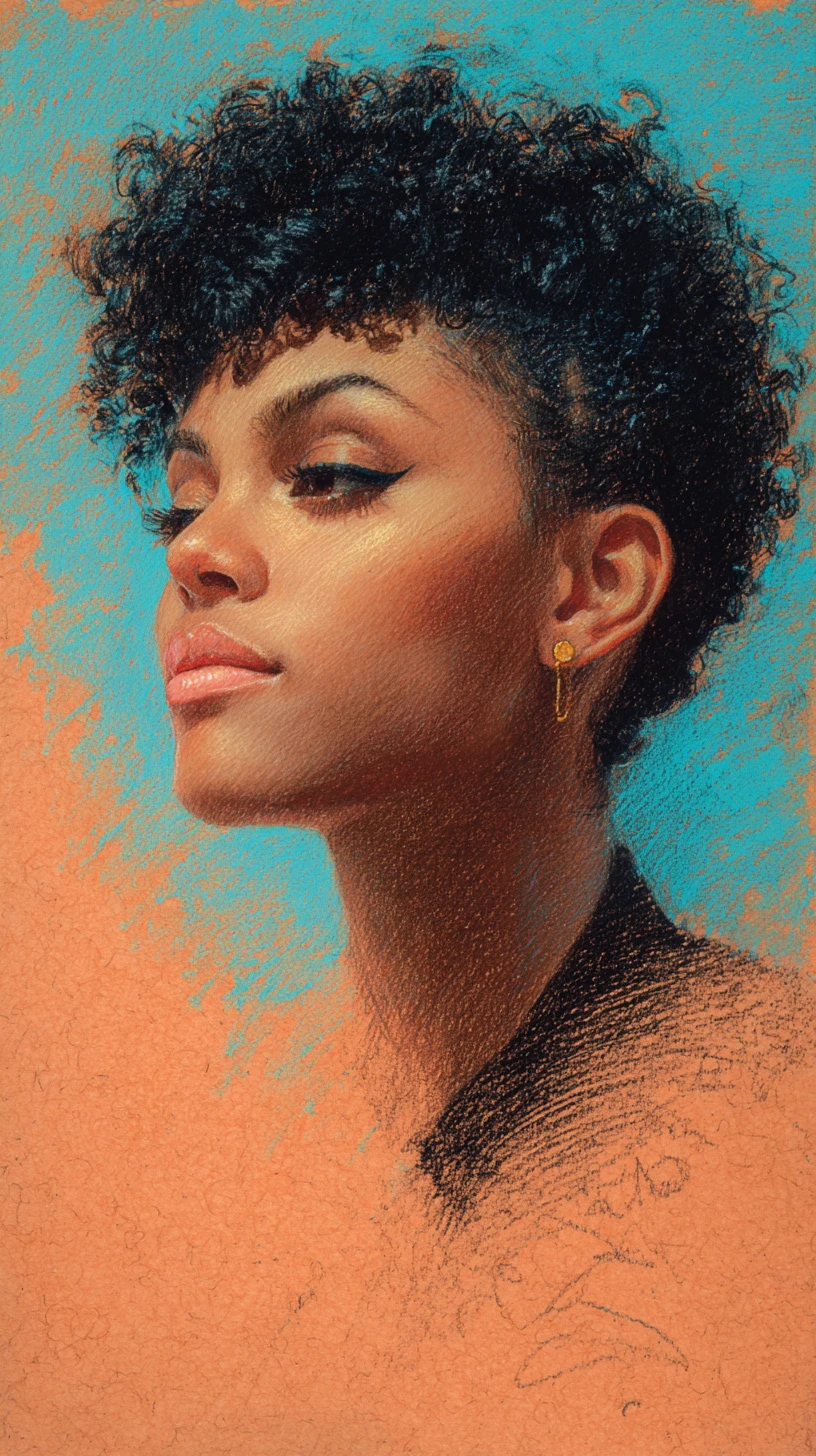 Colored pencil portrait of a young Black woman in profile