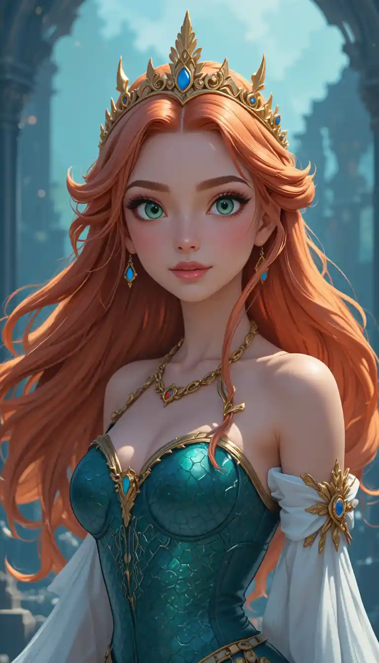 Teenage anime mermaid fairy girl in a fantasy world