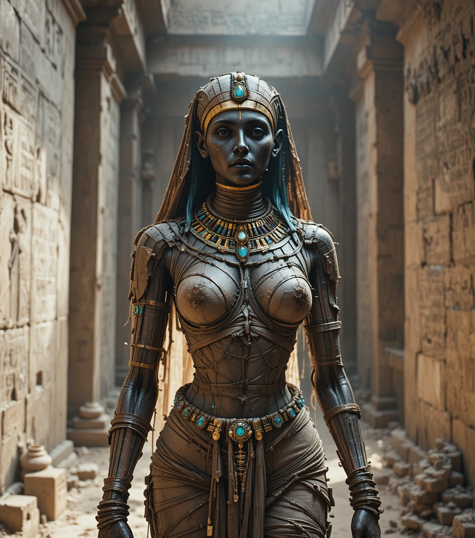 Cinematic portrait of a jeweled ancient Egyptian mummy woman