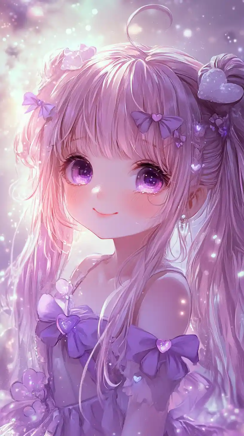 Süßes Chibi‑Anime-Mädchen in einer magischen Pastellwelt