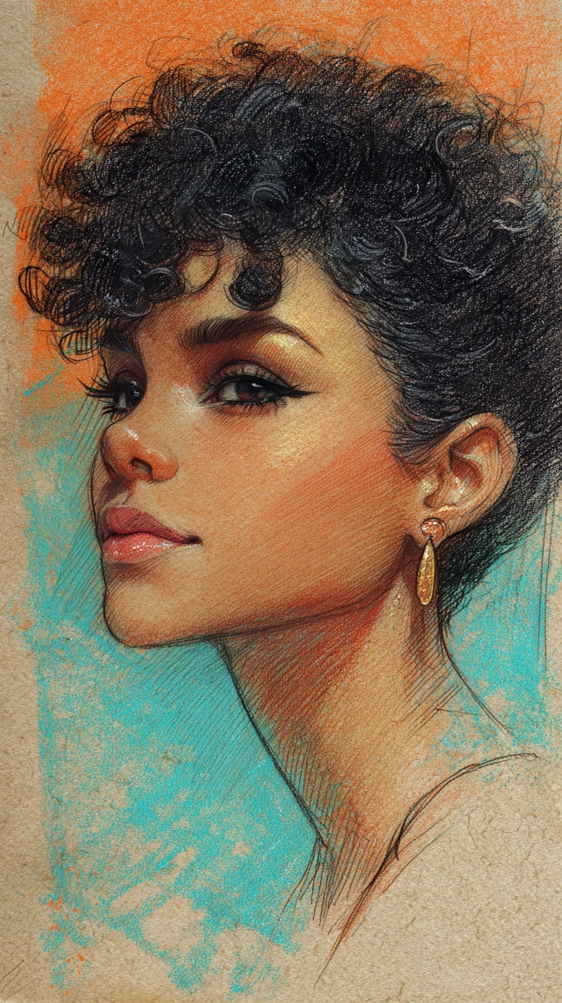 Colored pencil portrait of a young woman in profile