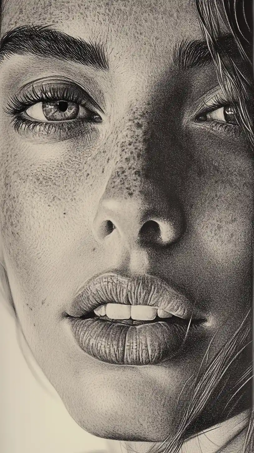 Graphite portrait of a girl with tilted head and shadows
