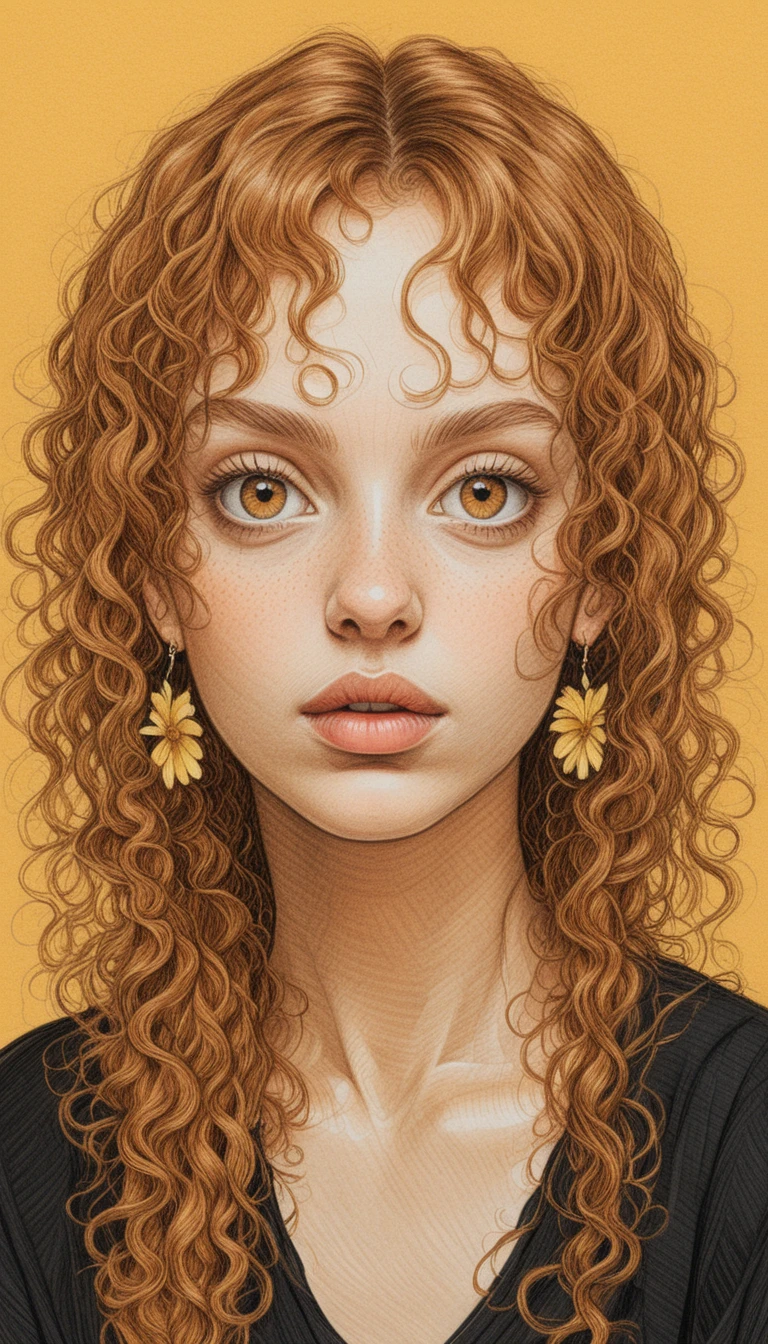Technical illustration of a serious young woman portrait