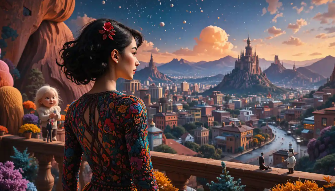 Close up of a sensual woman with hollywood city skyline