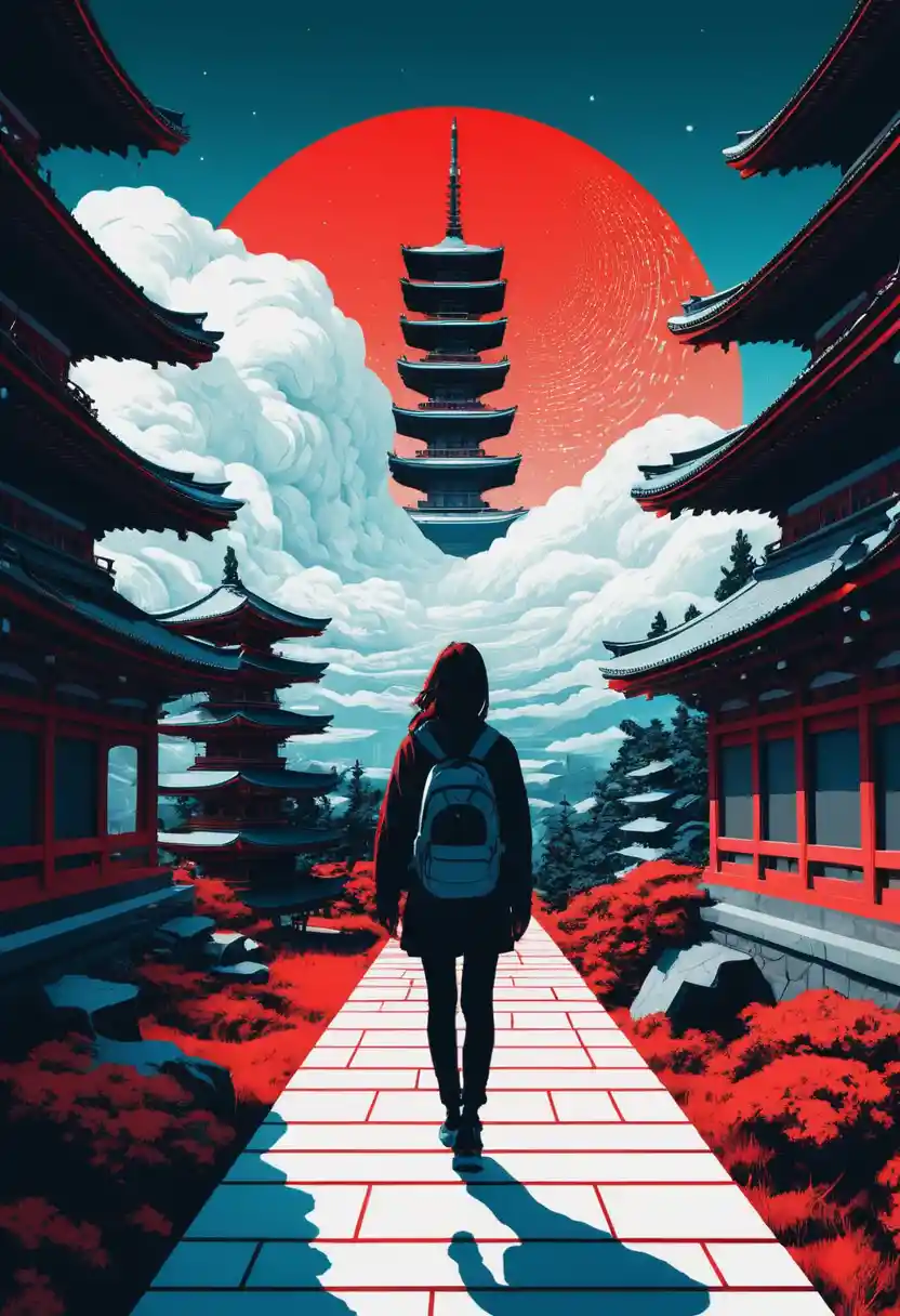 Girl Walking Along A Path Toward A Heavenly Sky