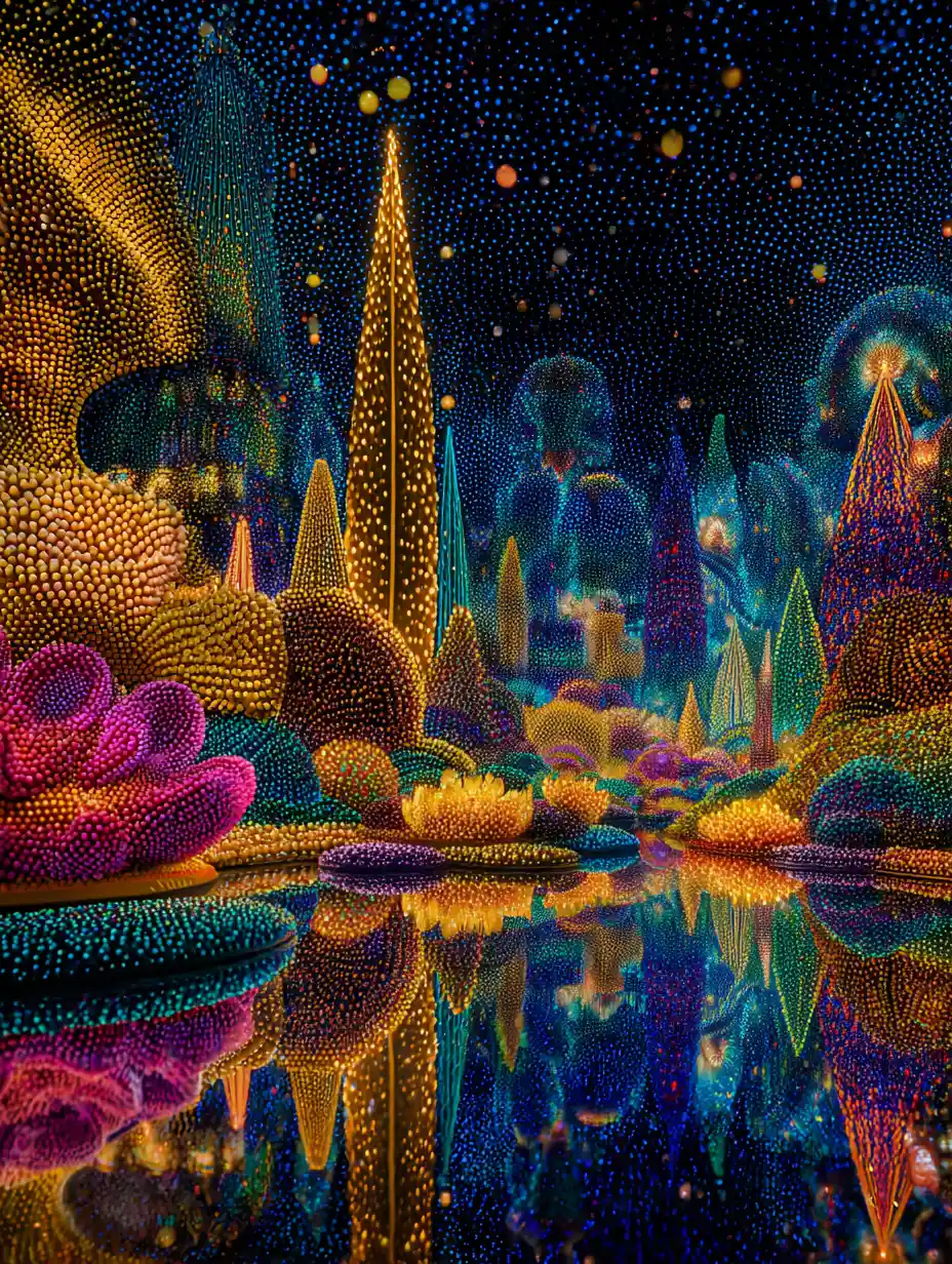 Symmetrical Lite Brite Landscape With Glowing Polka Dot Pegs
