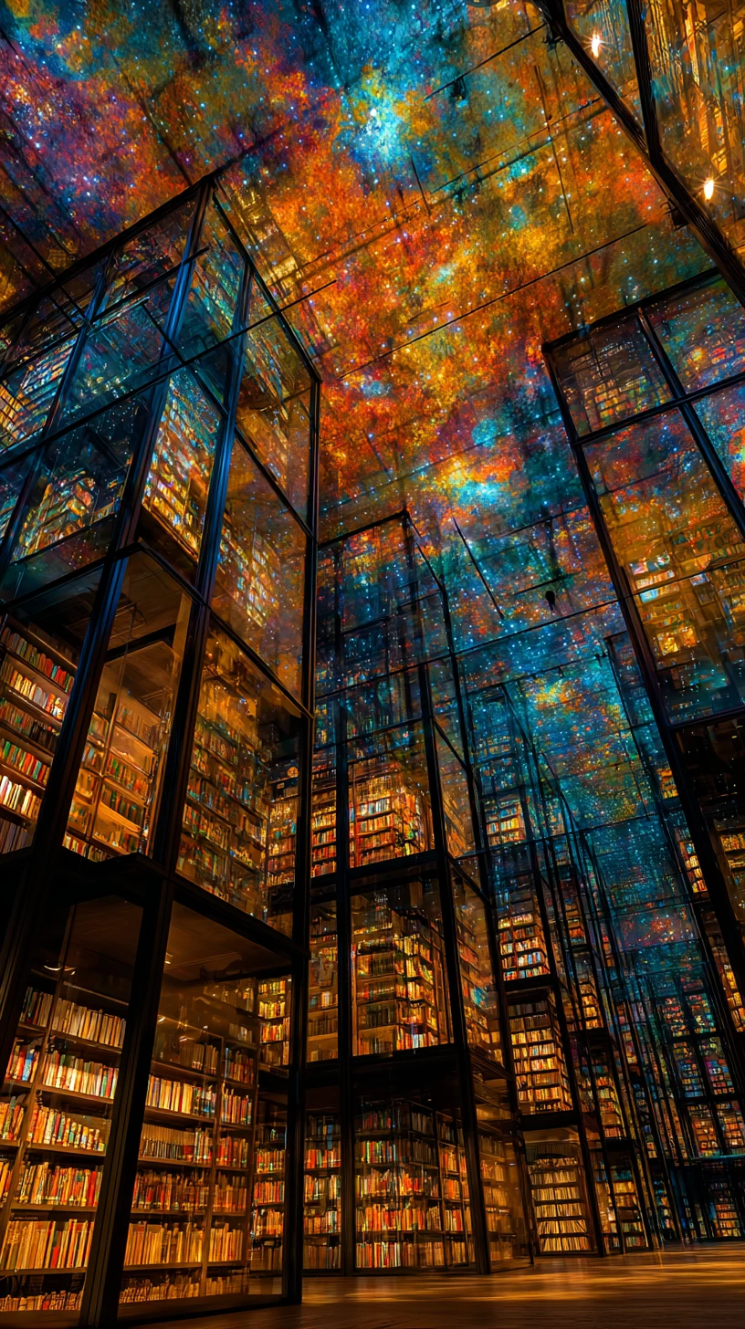 Biblioteca Surreal de Atlantis con Libros Antiguos y Hologramas