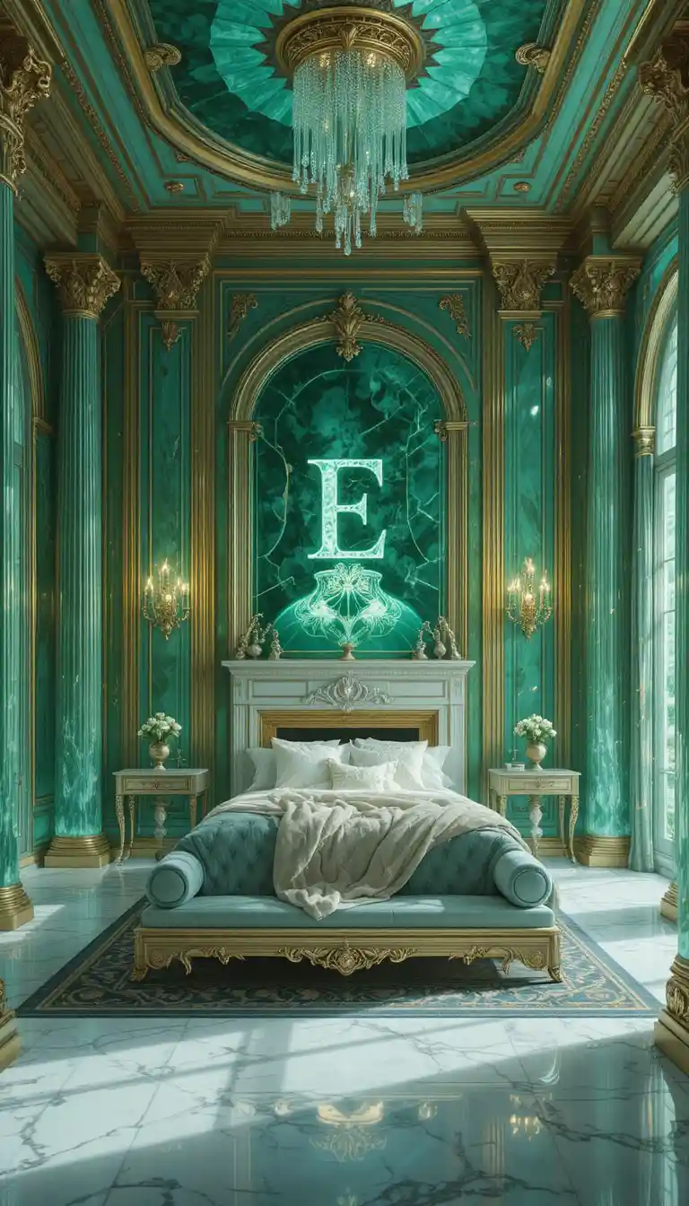 Lussuosa Camera da Letto di Palazzo di Cristallo Smeraldo con Letto Fluttuante
