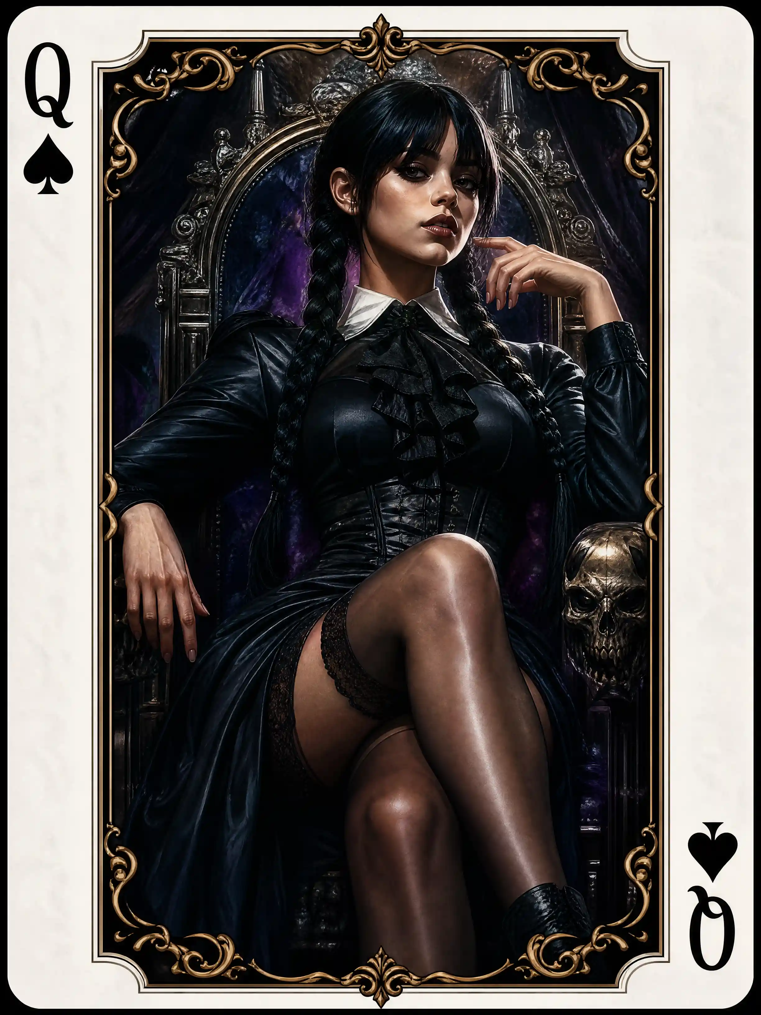 Regal fantasy queen framed within a playing card