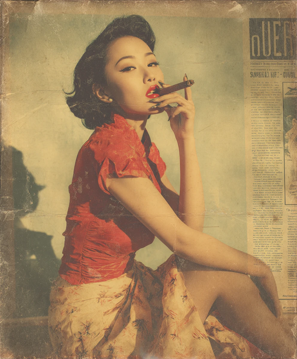 Playful vintage pin up woman smoking a cigar poster