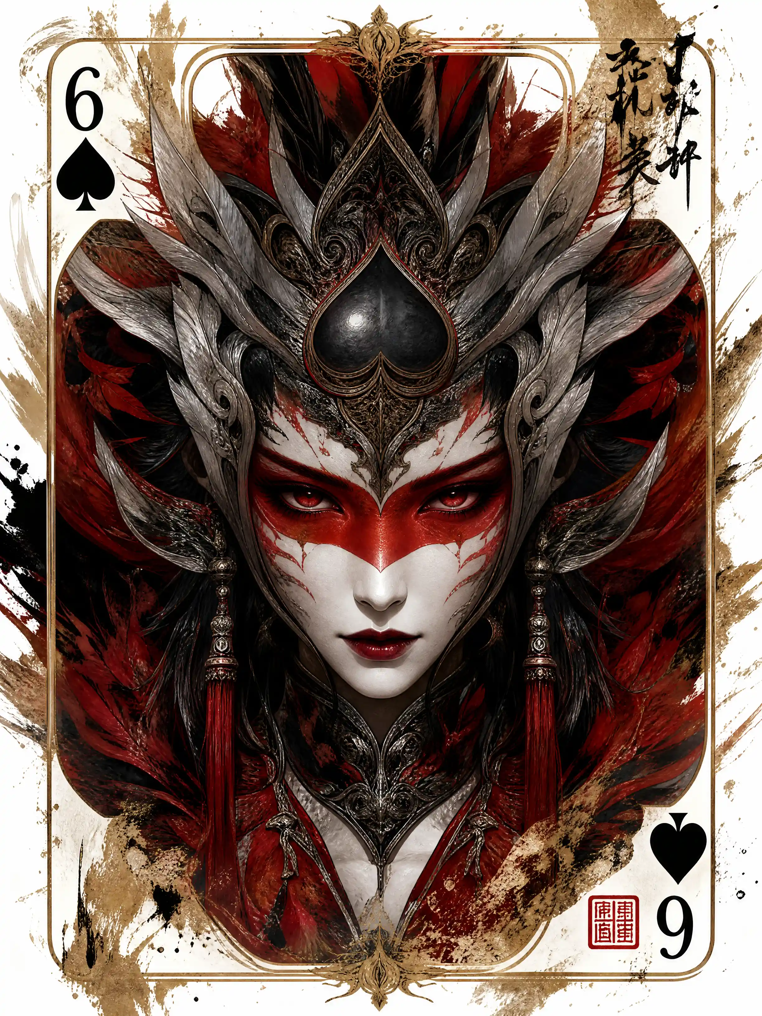 Fantasy woman portrait within a six of spades playing card