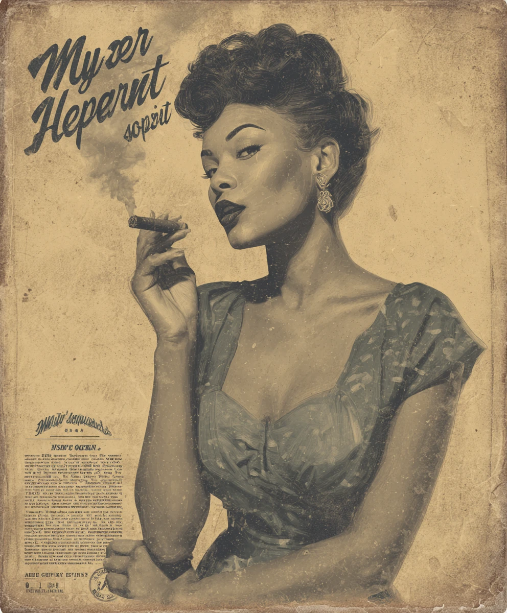 Vintage pin up woman smoking a cigar poster illustration