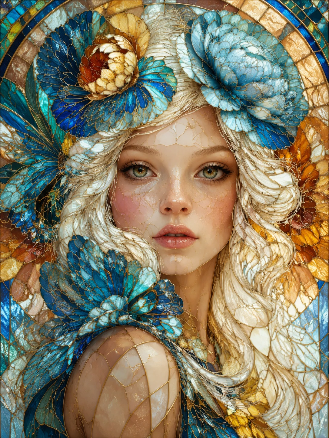 Retrato en vidriera de una diosa divina de fantasía