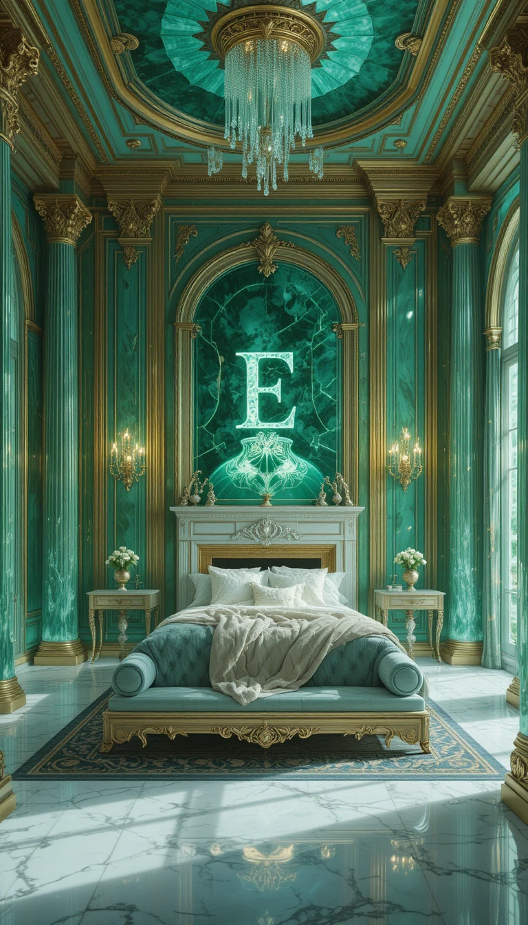 Luxurious Emerald Crystal Palace Bedroom With Floating Bed