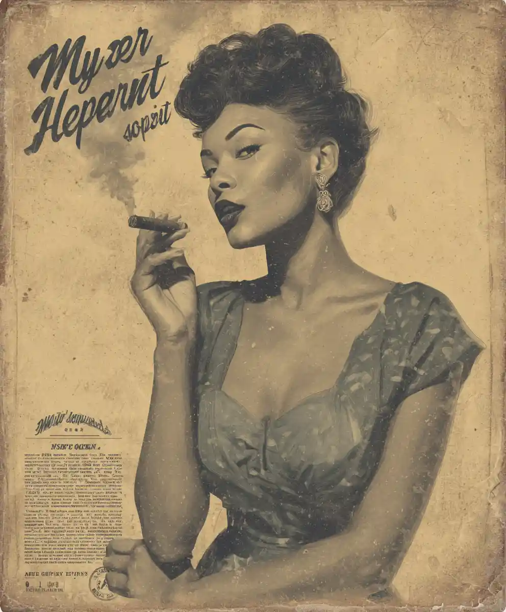 Vintage-Pin-up-Frau, die eine Zigarre raucht – Posterillustration