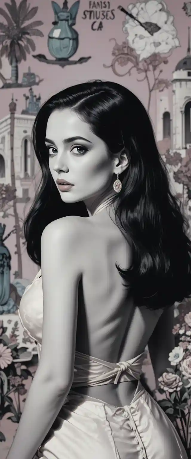 Close up of a sensual woman with retro graphic style