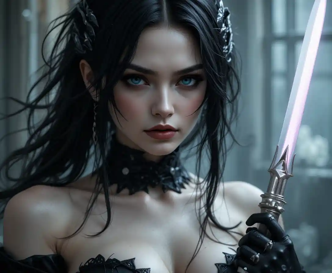 Elegant fantasy assassin woman with poison dagger