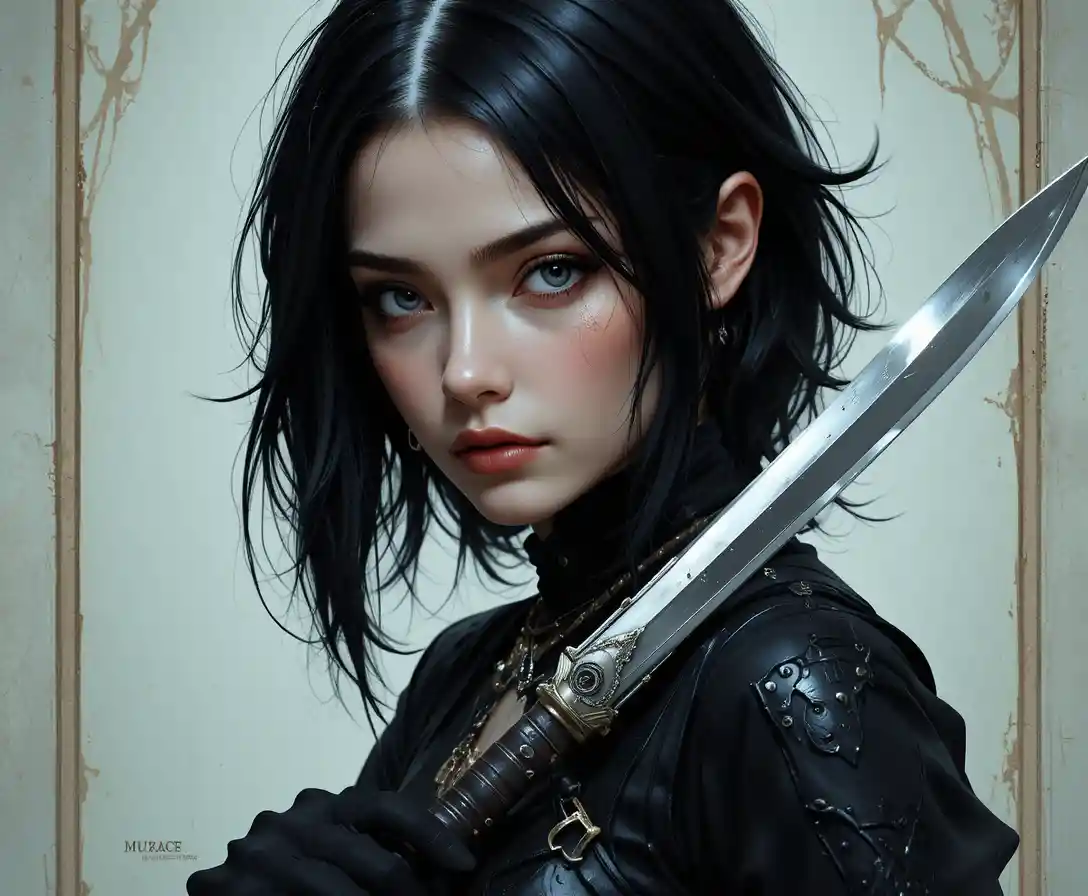 Elegant rogue assassin woman with poison dagger