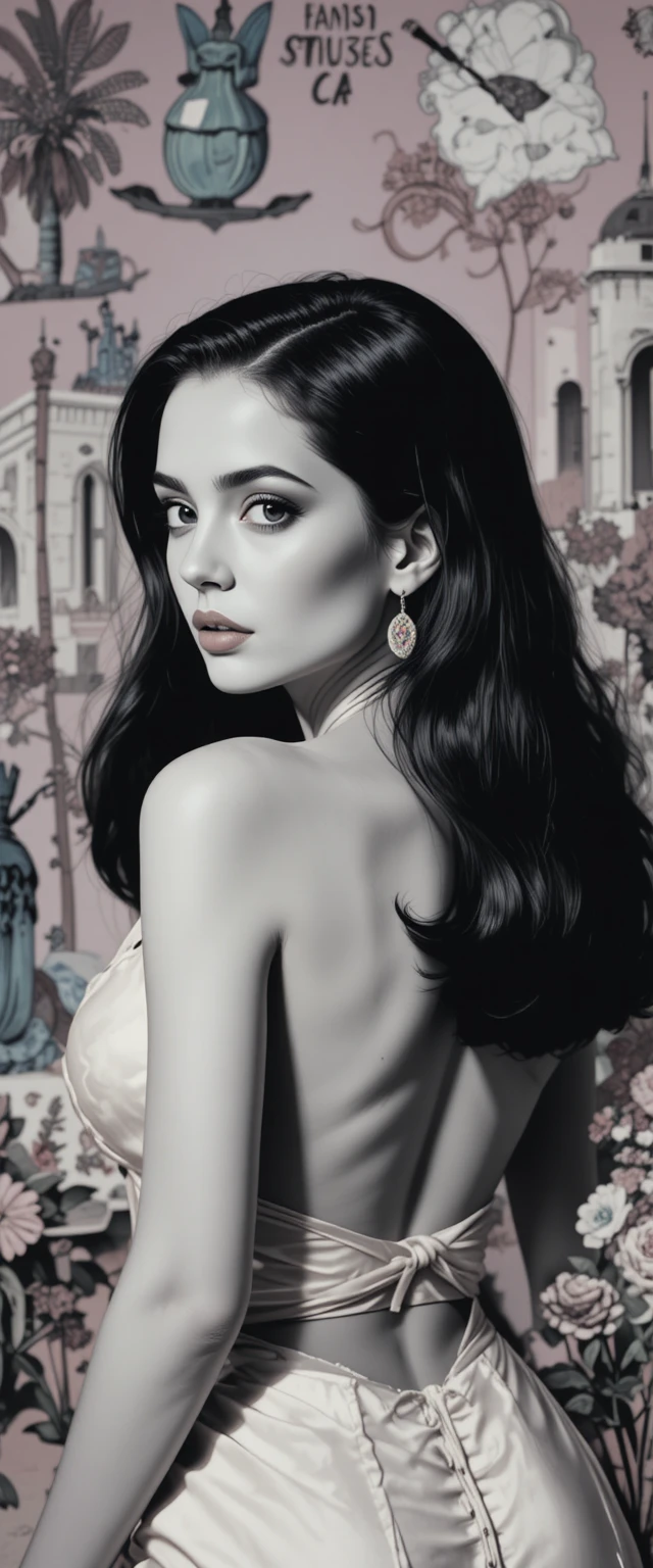 Close up of a sensual woman with retro graphic style