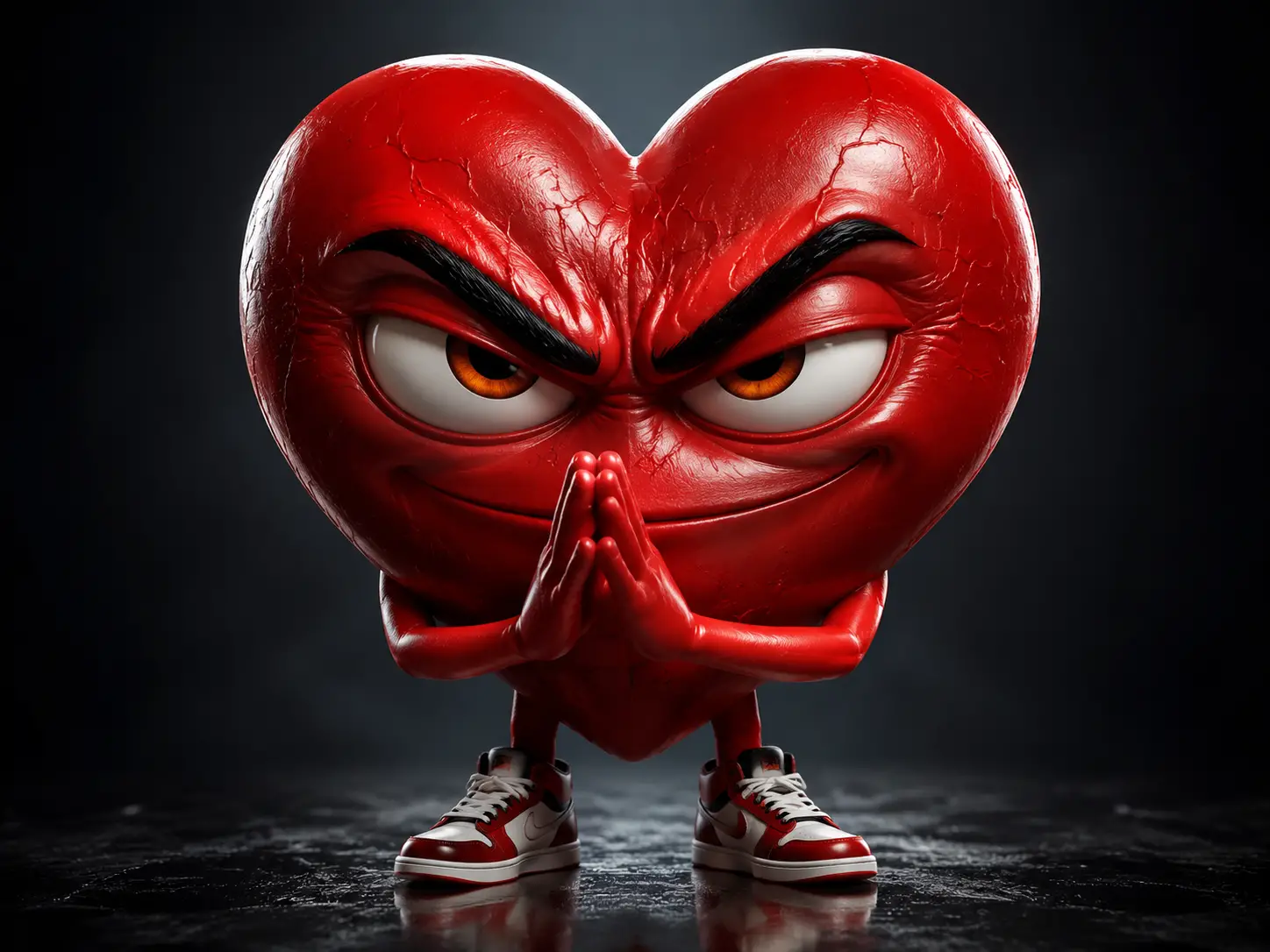Simpatico cuore 3D con sguardo birichino e calcolatore