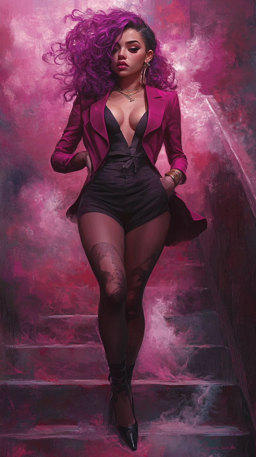 Confident woman walking in dynamic full body character art