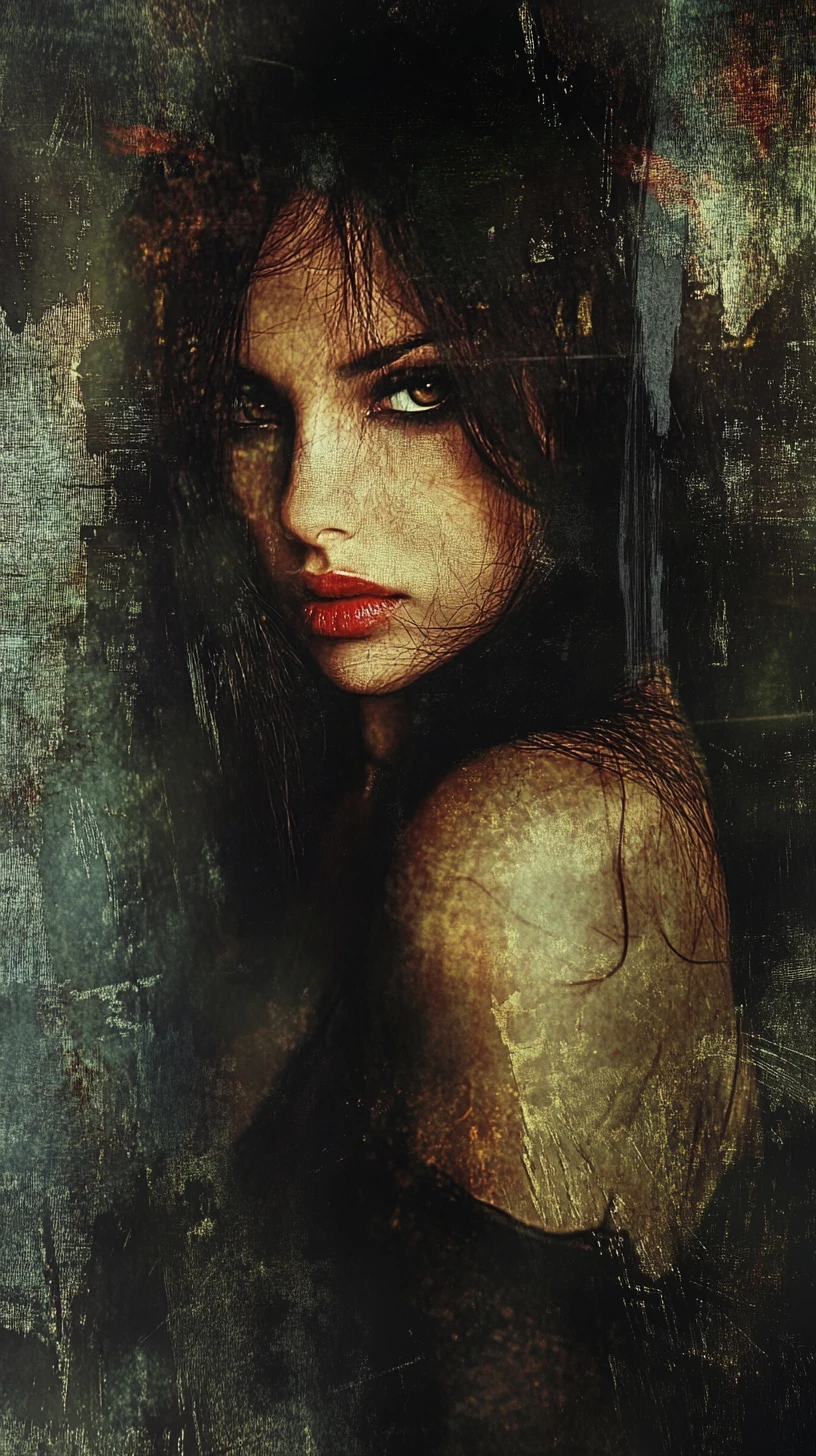 Alluring fantasy woman against a dark grunge background