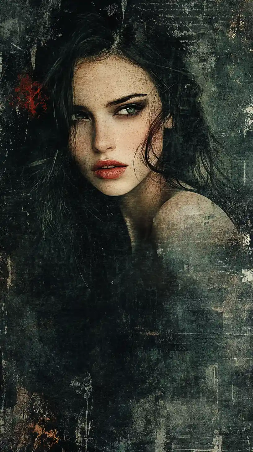 Alluring fantasy woman against a dark grunge background