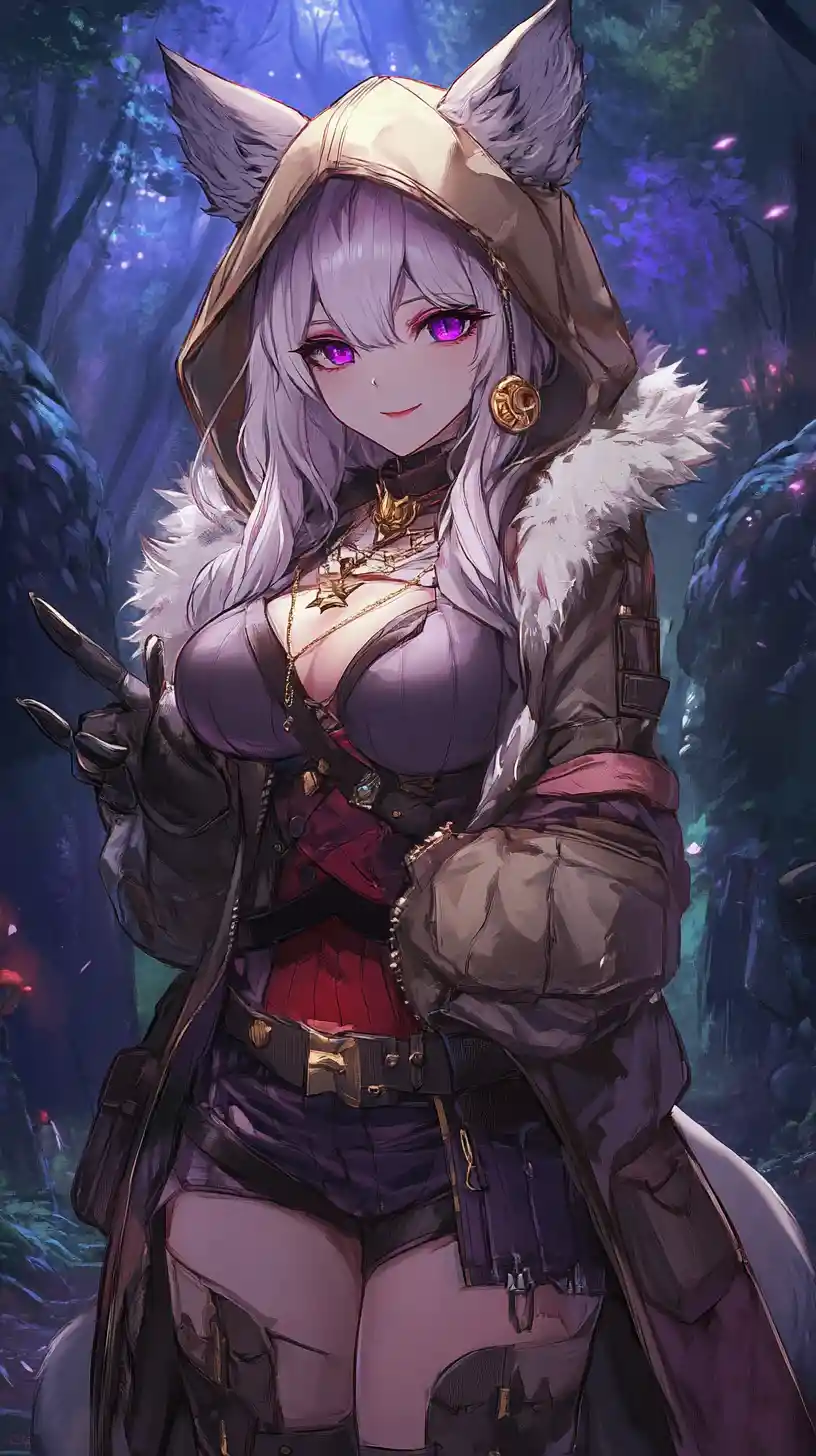 Joyful anime girl dancing in a surreal fantasy landscape