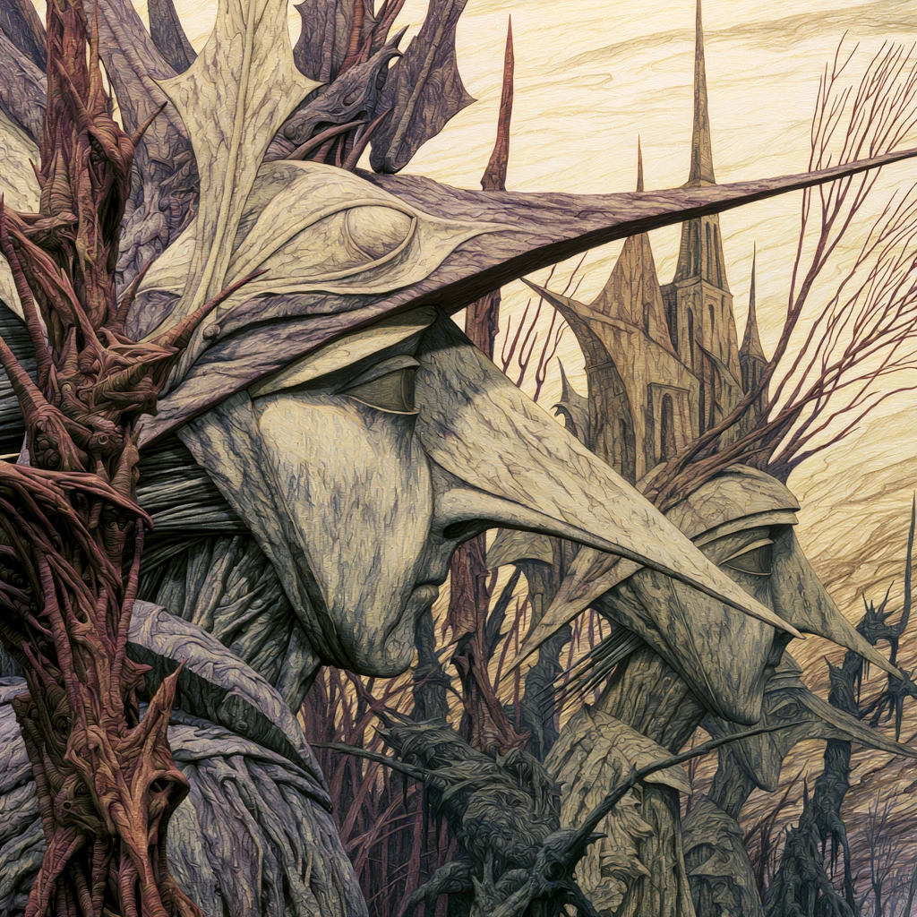 Surreal giant women emerging from a primordial swamp